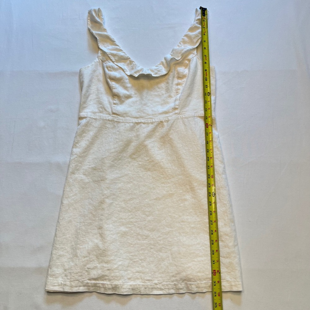 Old Navy White Linen Blend Ruffle V-Neck Smocked Back Cottage Mini Dress Size L - Picture 4 of 8